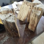 The Woodgrain Cottage split stump table before